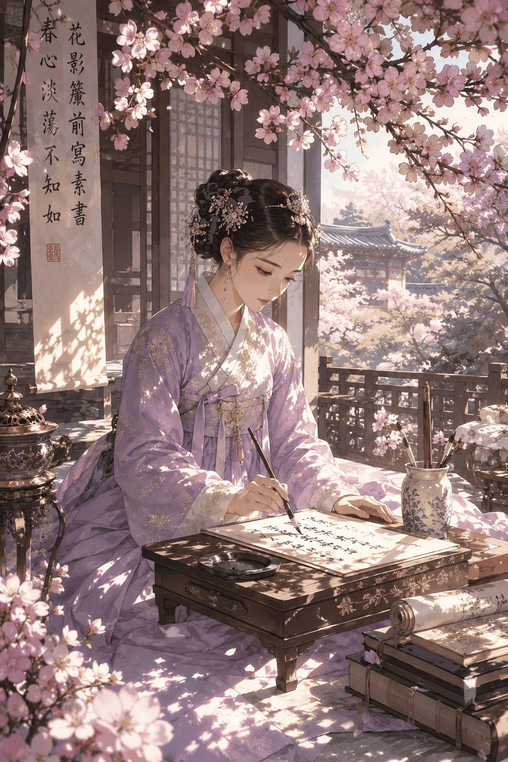 을묘일주 꽃그늘 아래 글을 쓰는 규수