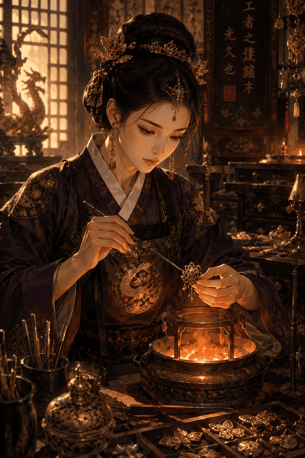 화로 앞의 궁중 장인